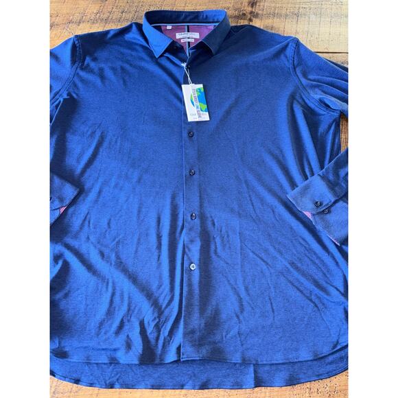 NWT Luchiano Visconti Global Mint Mens Long Sleeve Navy Blue Button Down 3XL - Picture 3 of 7